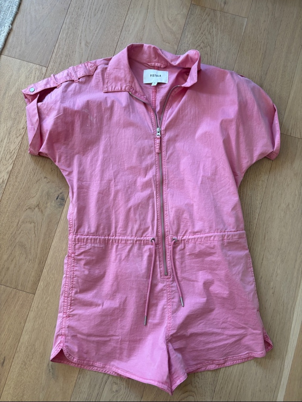 Pistola Coral-Pink Zip Front Short Romper